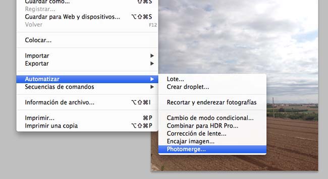 Opción Photomerge para crear panorámicas Opción Photomerge para crear panorámicas